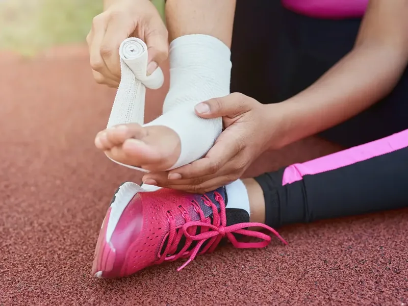Athlete rehabilitating a sports injury